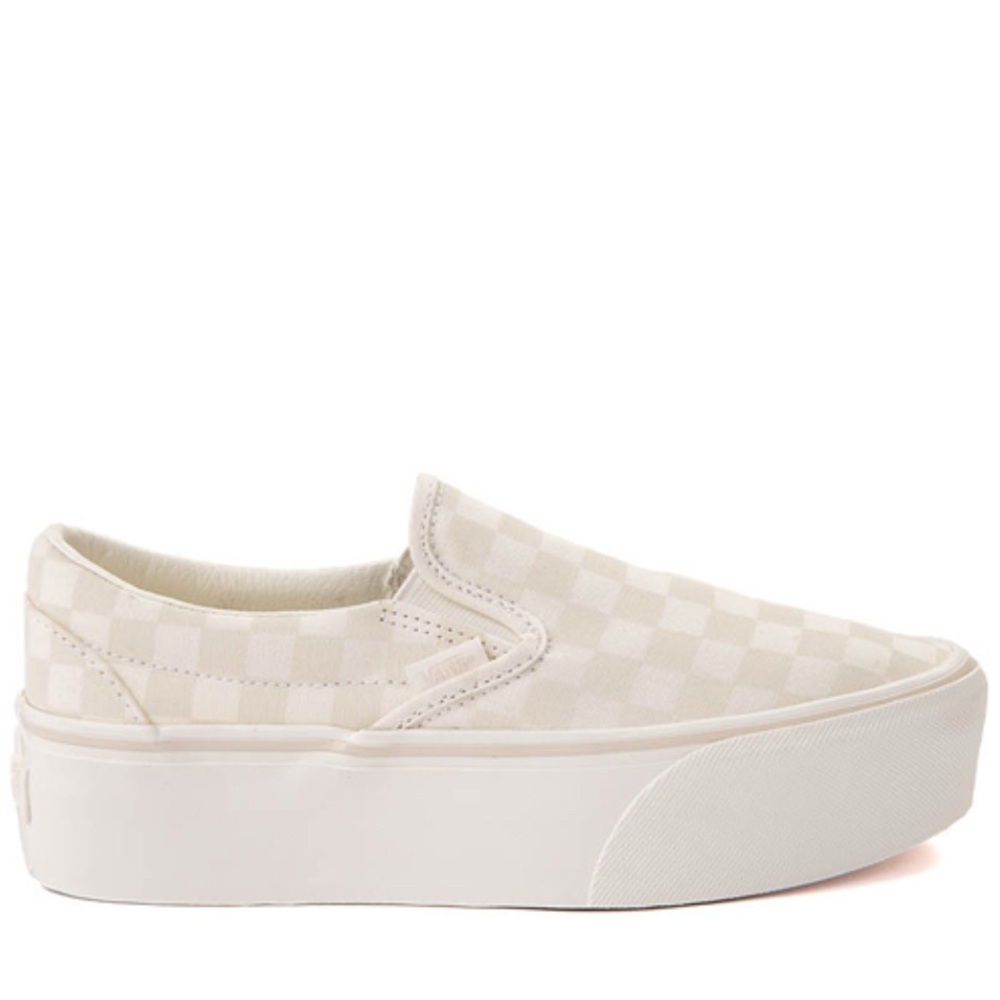 Vans Cream Slip-On Sneakers Minimalist Design- cream chex